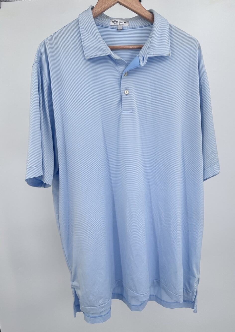 Peter Millar Summer Comfort Polo Shirt Blue Striped Golf Short Sleeve Men's XL